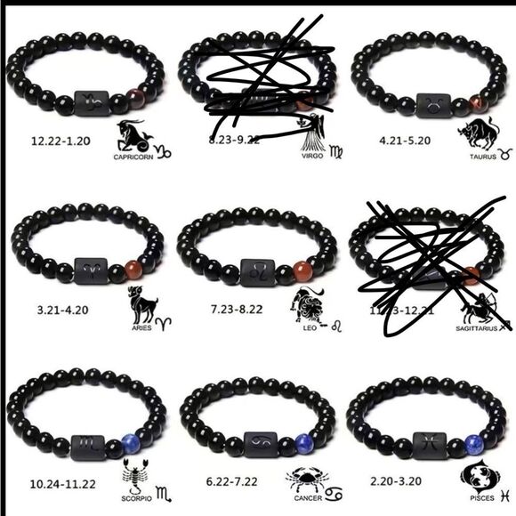 New Beaded Zodiac Bracelet - Black Stone - Unisex - Multiple Available - Picture 2 of 8